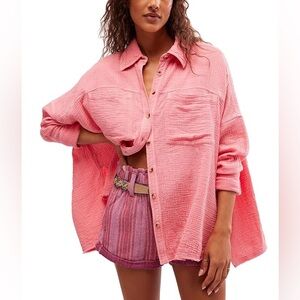 Free People Cardiff To Pink Oversized Button-Down Shirt